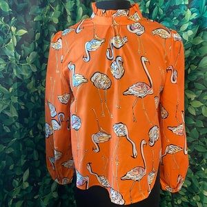 Miss Kelly orange white blouse top shirt sz Small